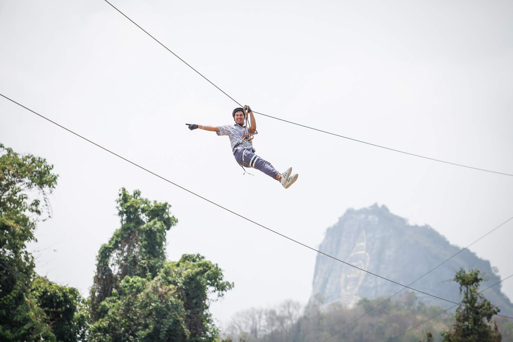 Guest flying on the zipline